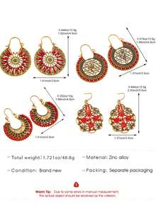 4 Pairs Vintage Distressed Western Boho Hollow Flower & Geometric Line Earring Set, Suitable For Women's Daily Wear, Jewelry Accessories - Multicolor 1 - View 8
