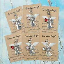 1pc/3pcs Crystal Heart Guardian Angel Blessing Card Silver-Plated Keychain Bag Charm, With Card For Girls - Multicolor - View 3