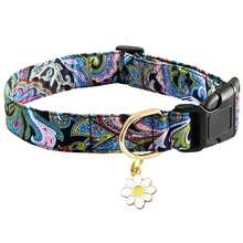 Vintage Hundehalsband mit Blumenanhänger, verstellbares, weiches und bequemes Haustier-Halsband mit geometrischem Streifenmuster, geeignet für kleine, mittlere und große Hunde - Blau - Übersicht 12