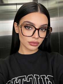 1pc Large Cat Eye Fashion Eyeglass Frame, Vintage Elegant Personalized Transparent Glasses, Suitable For Travel Accessories And Daily Outfit Accessories - Tea Bean Flower Frame - View 2