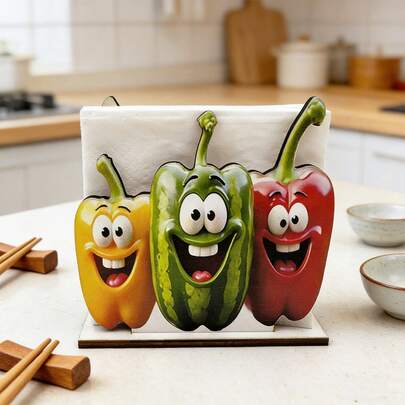 1/4 قطع حامل مناديل خشبي بشكل فاكهة وخضروات كرتونية، مناسب للمطبخ وغرفة الطعام وركن الإفطار والديكور الريفي، ديكور بموضوع الطعام، هدية رائعة لتهنئة الدخول للمنزل الجديد