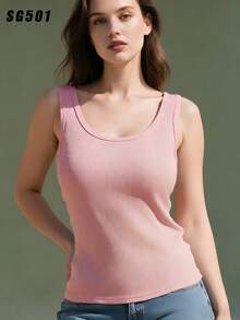 Versatile Pink Round Neck Sexy Minimalist Backless Camisole, Fitted Breathable Casual Sleeveless Top For Women - Pink - View 2