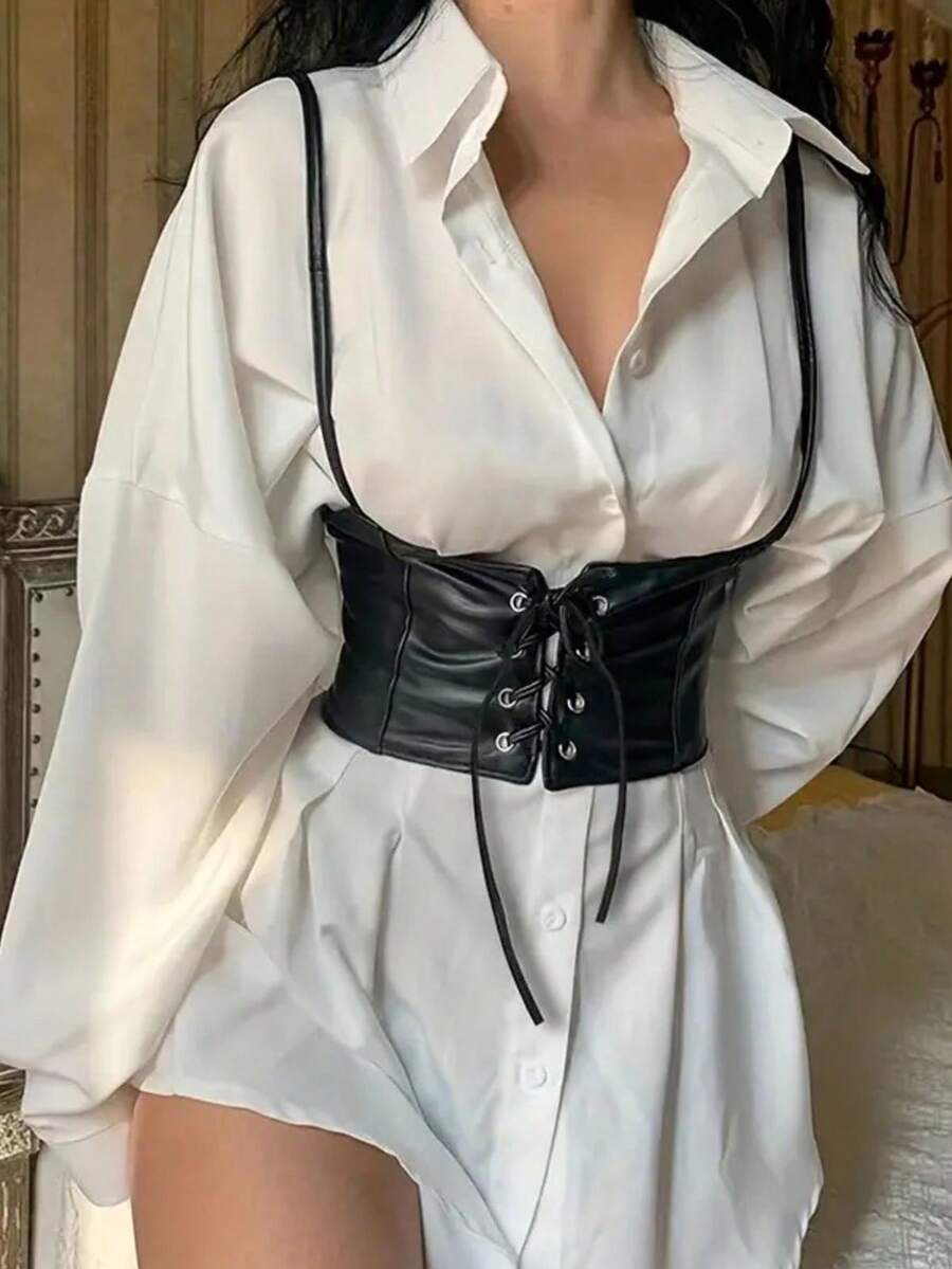 可调节腰带，适合搭配连衣裙、衬衫、街头服饰，弹性贴身，女士配饰，适合西部牛仔女郎、女牛仔、乡村服饰，复古黑色腰带，女士连体衣腰带，适合搭配连衣裙，腰腹训练器，塑形、瘦身、收腹，万圣节服装。 - 黑色 - 查看 1
