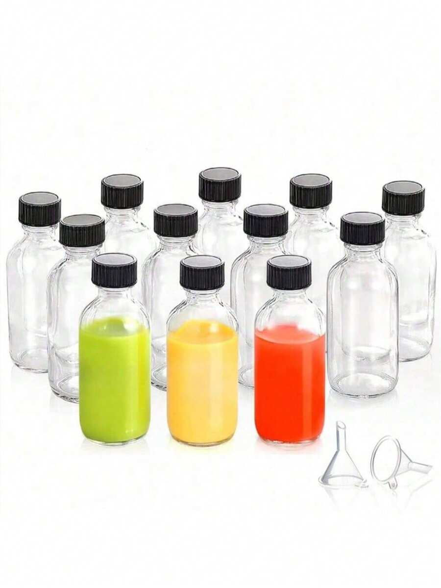 1/6/12pcs Mini Ginger Juice Bottles, 2oz Reusable Transparent Bottles With White Screw Cap, Leak-Proof, Suitable For Liquids, Juices, Jams - Black - View 1