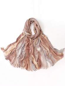 180cm X 70cm Artistic Tie-Dye Rayon Scarf - Contrasting Crinkle Texture Shawl, Breathable Non-Slip Large Women's Shawl & Versatile Summer Scarf - Multicolor - View 16
