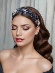 1pc Shiny Silver Rhinestone Butterfly Headband, Fashion Crystal Beaded Headpiece, Suitable For Bride, Wedding, Party, Festival, Casual Wear - Blue - View 6