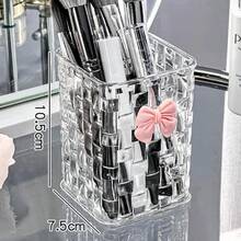Organizador de almacenamiento de escritorio de plástico transparente cuadrado, soporte para brochas de maquillaje y lápices de cejas, taza multiusos para bolígrafos, organizador de escritorio para dormitorio de estudiante, almacenamiento de cosméticos y papelería, accesorio imprescindible - Multicolor - Ver 7