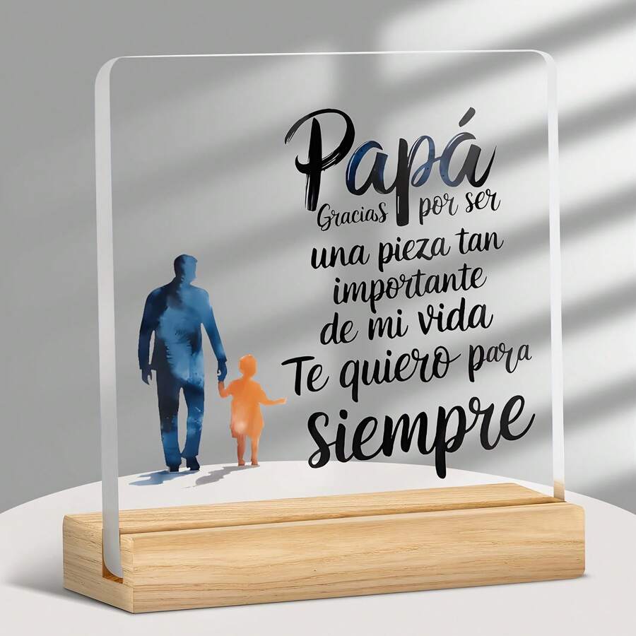 2D亚克力桌面装饰牌，带底座，西班牙语“永远爱爸爸”字样+水彩父子剪影设计，传递温馨的家庭情谊，适合作为生日、父亲节礼物或家居装饰。使用前请撕掉保护膜。办公桌配件，办公用品，办公装饰 - 父親的禮物 - 查看 1