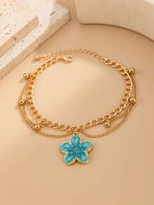1pc Bohemian Geometric Hollow Chain Flower Pendant Anklet, Elegant Luxurious Beach Holiday, Casual Daily, Party, Couple Date, Women's Festival Versatile Jewelry Gift - Anklet - View 8