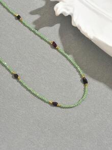 1pc Women's Fashion Minimalist Asymmetrical Stone Beaded Necklace, Suitable For Daily Wear - Multicolor - View 8