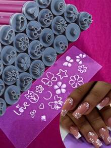 4/6/10pcs Graffiti Draw Nail Art Stamping Pen Set, DIY Flower Nail Design Stamp Tools With Rose & Leaf Patterns, Easy Nail Printing Kit For Home Manicure Beginners - Multicolor - View 4