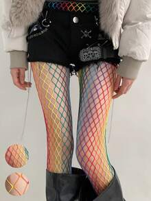 1/2 paires de collants résille arc-en-ciel, collants sexy ajourés, bas à la mode pour femmes pour soirée, rendez-vous, performance, enterrement de vie de jeune fille, toutes saisons - Multicolore - Voir 1