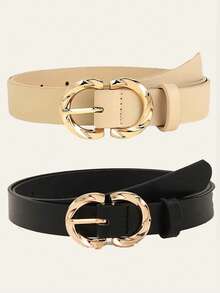 1pc/2pcs/3pcs Women Casual Leather Belt With Spiral Alloy Buckle, Versatile Waist Belt, Fashion Skinny Strap - Multicolor - View 4