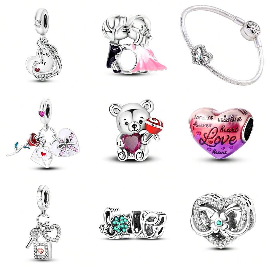 1 件装时尚情侣闪亮珠子吊坠，镀银，适合手链项链 DIY 节日礼物 - 彩色 - 查看 1