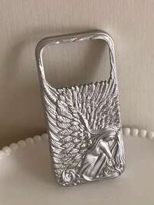 1个3D立体浮雕银色天使翅膀手机壳，适用于苹果 17、17 Pro Max、16 Pro Max、16 Pro、16、15 Pro Max、15 Pro、15、14、13、12 Pro Max手机，是送给亲朋好友的完美实用礼物。 - 磨砂銀 - 查看 5