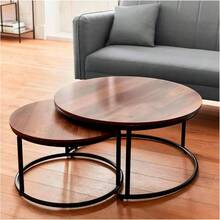 Juego de 2 Mesas Auxiliares Redondas para Sala, Estilo Industrial Minimalista, Madera y Acero, Fácil Montaje, Ideal como Mesa de Centro y Café - por defecto - Ver 1