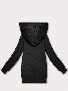Sudadera de algodón para mujer, sudadera holgada y sencilla con capucha de materiales combinados, sudadera de manga larga, confeccionada en algodón suave, transpirable y envolvente, perfecta para primavera y otoño. - Negro - Ver 2