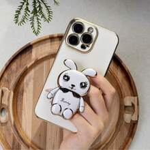 Bunnies 1pc Electroplated TPU Cartoon Rabbit Phone Holder Case Compatible With IPhone 17/6/7/8/X/XS/XR/11/12/13/14/15/16, Galaxy S9/S10/S20/S21/S22/S23/S24/S25, A03/A04/A05/A06/A07/A17/A12/A13/A14/A15/A16/A21S/A22/A23/A24/A25/A31/A32/A33/A34/A35/A50/A51/A52/A53/A54/A55/A71, Note8/9/10, Note 9/10/11/12/13/14/15, 9/12/13C/14c/15cA3/A5, Honor 90/Lite/Magic5 Lite/6 Lite/X6/X7b/X8/X8a/X8b/X9a/X9b, HW P30 Pro/P40 Lite/Y9/Y9p/Y9s, C53 C55, Hot 40i/Smart 8/Spark GO 2024/Spark20/20C/POP8/SMART 9 10 - White - View 2