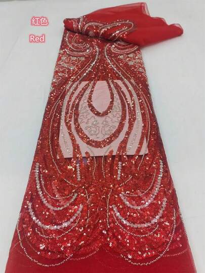 5 Yards/1 Yard Heavy Beaded Lace Fabric In Green, High-Quality Blue Beads & Sequins, Luxurious French Tulle Beaded Lace, Suitable For Wedding Party Dress Fabric 2026