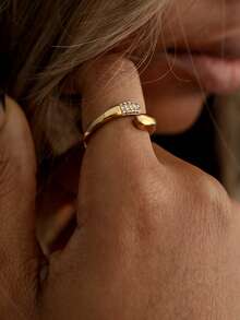 New Stainless Steel Open Ring, Minimalist Luxury Cast Micro-Inlaid Diamond Ring - Gold 6 - View 6