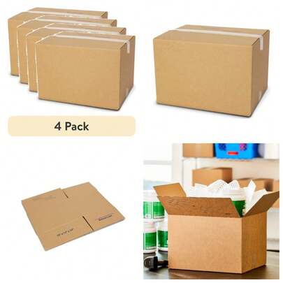 4-Pack Large Shipping Boxes 15x12x10 Inches Corrugated Cardboard Cartons For Mailing Packing And Storage