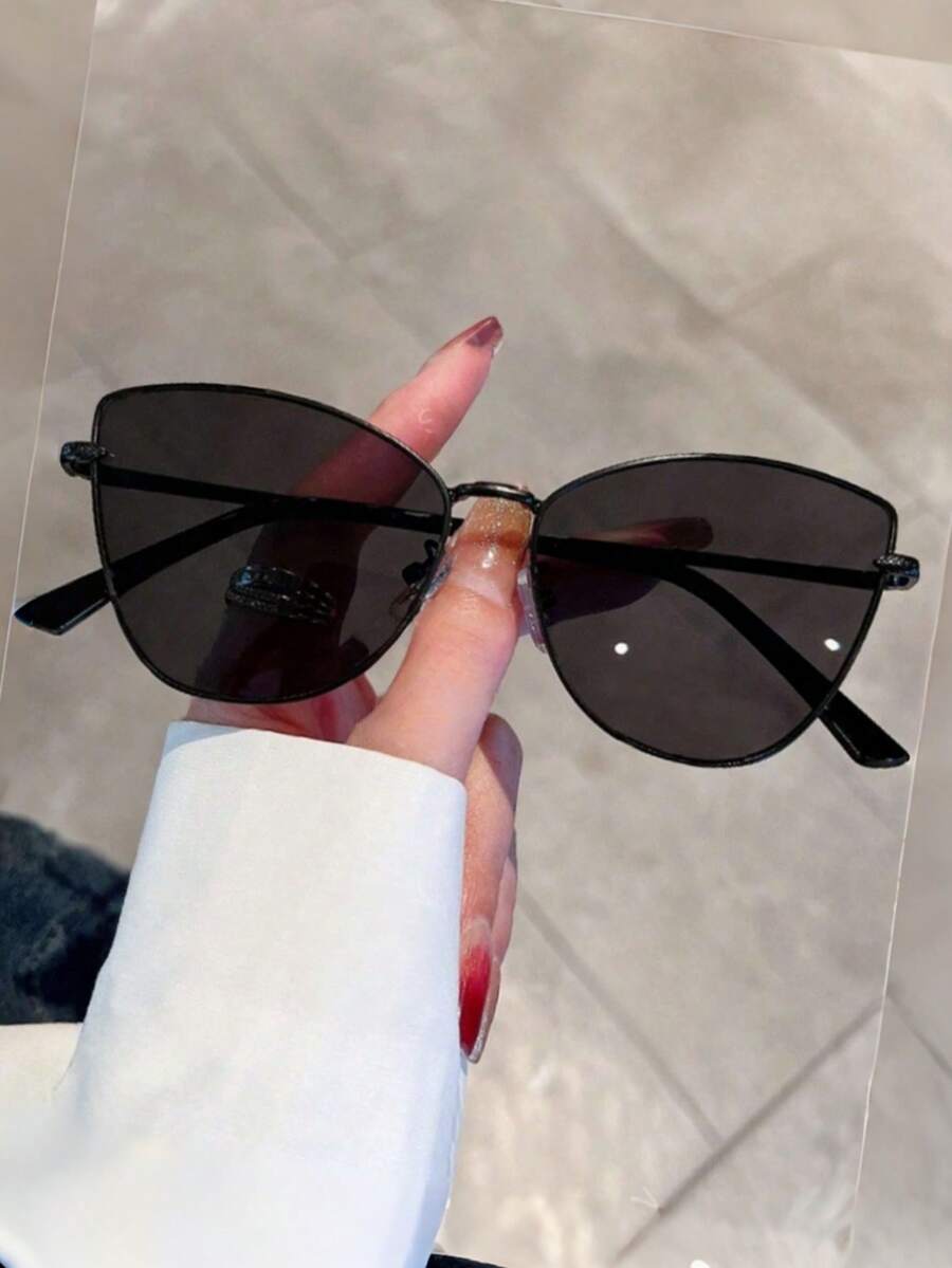 1副女士复古猫眼时尚眼镜，适合旅行 - 深灰色 - 查看 1