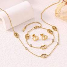 1 Set Stainless Steel Pig Nose Bracelet, Necklace, Earrings, 18K Gold Plated Titanium Steel, - Multicolor - View 7