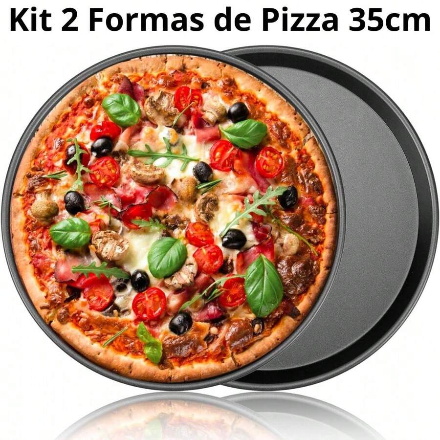 Set Of 2 Carbon Steel Pizza Pans, 35cm, Non-Stick Baking Pan - Bộ chảo nướng pizza chống dính 2 món - Xem 1