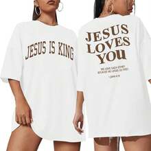 Christian Shirt Women Oversized Jesus Tshirt Jesus Love You Shirts Jesus Faith Tops Bible Verse - trắng - Xem 4