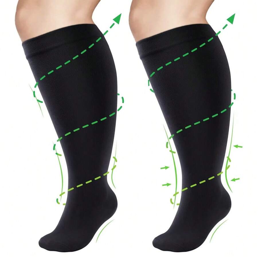 2 Pairs Plus Size Compression Socks: Men & Women Extra Large Compression Socks - 20-30 MmHg Super High Compression Socks Suitable For Travel, Nurses - Multicolor - View 1