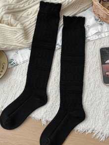 1双白色蕾丝边镂空芭蕾舞风格过膝袜，适合搭配女靴穿着 - 彩色 - 查看 2