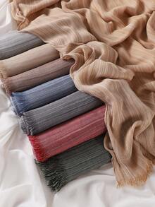 Simple Collection Breathable Modest Hijab Textured Natural Crinkle Breathable Muslim Headscarf, Soft Woven Striped Elongated Muslim Hijab Scarf, Spring/Summer - Multicolor - View 1