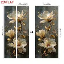 1/2 pièce Autocollant de porte, décoration de porte auto-adhésive et amovible, art floral de magnolia, ornement de feuille d'or, design floral élégant, autocollant mural, décoration de maison, salon, chambre à coucher, entrée, facile à appliquer et à décoller, plat 2D. - Style 1 - Voir 8