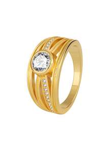 Women's Gold-Plated Multi-Layer Ring Set, Featuring Round Cubic Zirconia Main Stone And Pave Zirconia Accents, Minimalist Elegant Design, Suitable For Daily Commute And Work Outfits, An Ideal Gift For Fashion Enthusiasts - Gold - View 7