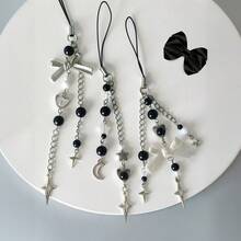 1pc Sweet & Cool Black & White Bow, Star, Heart Shaped Phone Lanyard - Multicolor - View 3