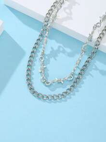 1件装铁丝铁艺双层链项链，男士嘻哈哥特朋克风铁丝尖刺链项圈礼物 - 項鍊 - 查看 3