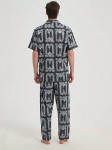 新款男士时尚休闲睡衣套装 - 黑色 - 查看 2