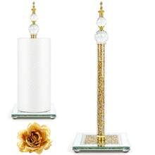 Bling Crystal Paper Towel Holder, Gold Standing Roll Dispenser With Weighted Base For Kitchen Countertop Or Bathroom, Square Design - Xem 1