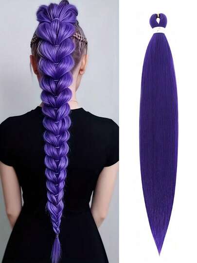 1 Pack 26 Inch Deep Purple Pre-Stretched Braiding Hair, Professional Soft Yaki Braiding Synthetic Hair For Twists, Heat Stylable Crochet Braiding Hair Extensions, Hair Accessories