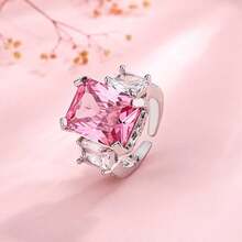 Elegant 4-Prong Pink Synthetic Cubic Zirconia Geometric Adjustable Ring, Jewelry Gift For Women - Pink - View 6