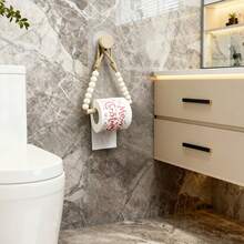 1/2pcs Rustic Style Paperless Tissue Paper & Towel Rack - Natural Wood Bark Bathroom Shelf, Rope & Wooden Ball System, Farmhouse Style Bathroom Accessory (Compatible With Roll Paper), Tissue Box - Multicolor - View 5