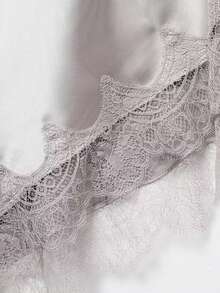 CAREE Women's Satin Slip Dress, Sexy V-Neck Spaghetti Strap Lace Hem, Elegant For All Seasons/Valentine's Day Outfit - Light Grey - View 6