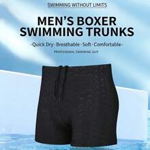 Adult Men's Black Plus Size Professional Waterproof Quick-Dry Shark Skin Fabric Swimming Trunks - Multicolor - View 5