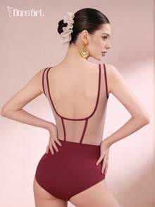 DonsGirl 1 bộ áo liền quần ba lê gợi cảm và thanh lịch dành cho nữ, thiết kế xương cá độc đáo, phù hợp cho trang phục biểu diễn múa mùa xuân. - Màu Đỏ Sâu - Xem 5