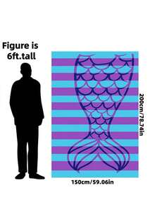 1pc/70cm*150cm Mermaid Tail Striped Beach Towel, Purple & Teal Scales Pattern Extra Large Beach Blanket, Soft Quick-Dry Non-Stick Sand Microfiber Beach Towel, Suitable For Vacation, Pool - Mermaid Tail - View 14