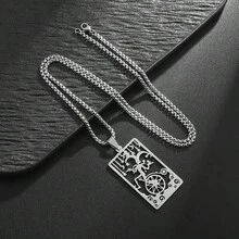 1件男士朋克塔罗牌镂空不锈钢项链 - 銀色 - 查看 4