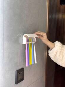 1pc Toothbrush Holder Wall Mount With Cover, Bathroom Toothbrush Organizer, Toothpaste Storage Rack, 2/5/6 Slots Self-Adhesive Toothbrush Holder, Bathroom Accessories, Mother's Day Gift - White - View 11