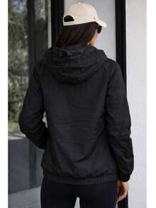 Women's Windbreaker Jacket Waterproof Lined Casual Fabric Zipper Evening Airport Clothes Travel Autumn Winter - 黑色 - 查看 4