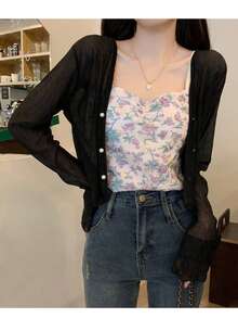 1pc Women's Long Sleeve Lightweight Cardigan, Air-Conditioned Room Shawl, Beach Cover-Up, Suitable To Pair With Spaghetti Strap Dress For Summer - Multicolor - View 4