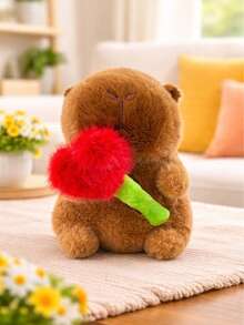 Peluche Capibara Pequeño Con Flor Roja Regalo Suave Marrón Claro 20 cm Decorativo y Coleccionable - Camel - Ver 5